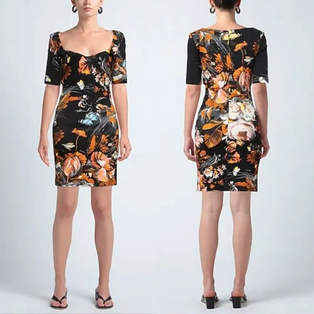 Just Cavalli Archive Print Sweetheart Pencil Dress in Floral Butterfly Print